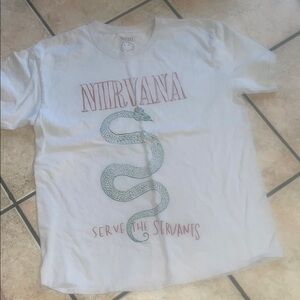 NIRVANA White Tee with Red and Green Snake Design